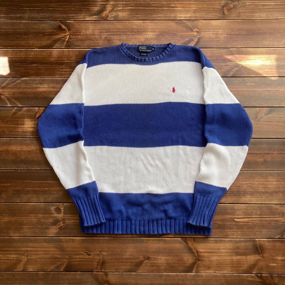 1990&#039;s Polo ralph lauren stripe cotton sweater 95 (loose 105)