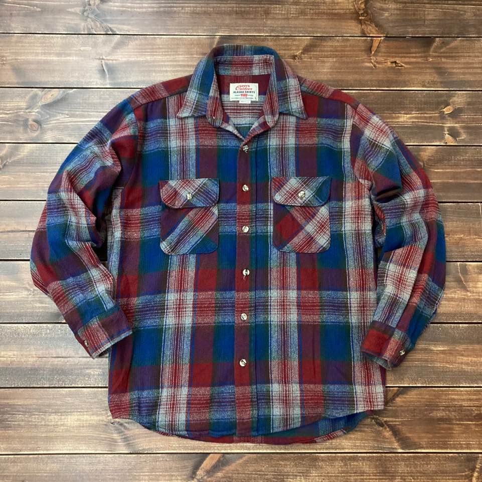 90&#039;s made in usa Levis ALASKA tartan check cotton flannel over shirt L (105)