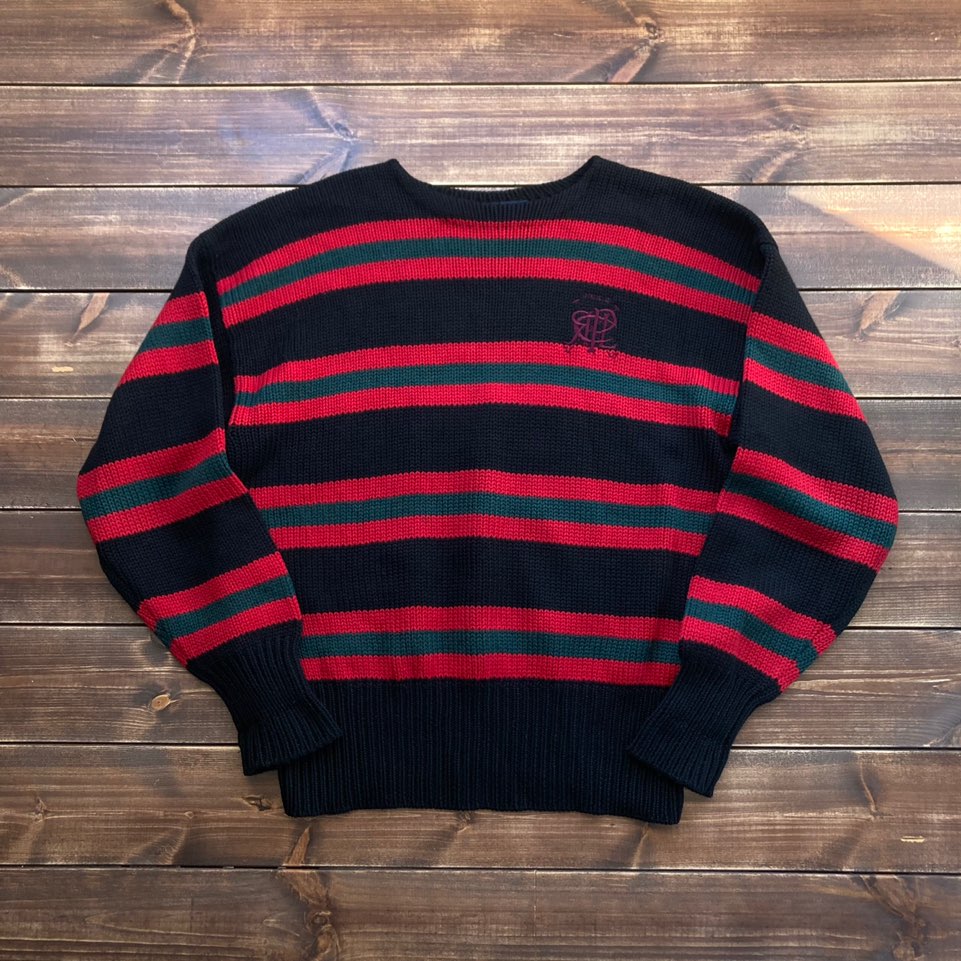 80&#039;s Polo ralph lauren stripe boat neck wool sweater 105 (110)