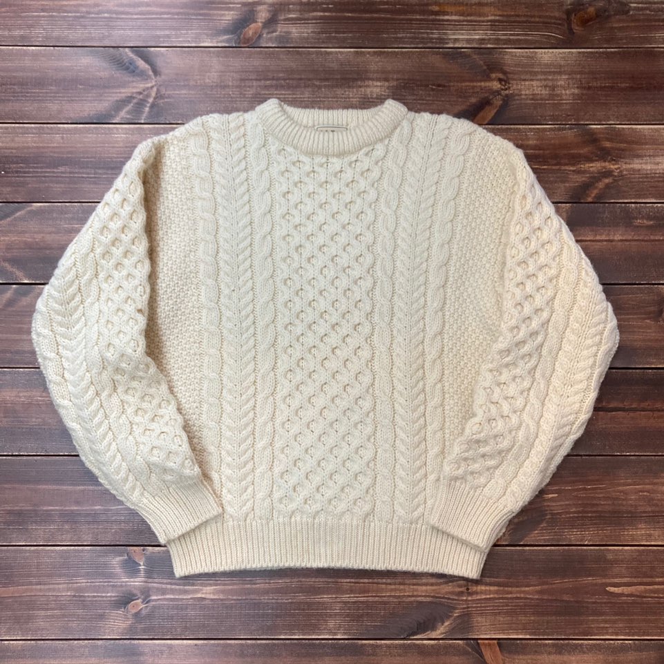 90&#039;s made in ireland L.L.Bean white wool fisherman sweater M (105-110)