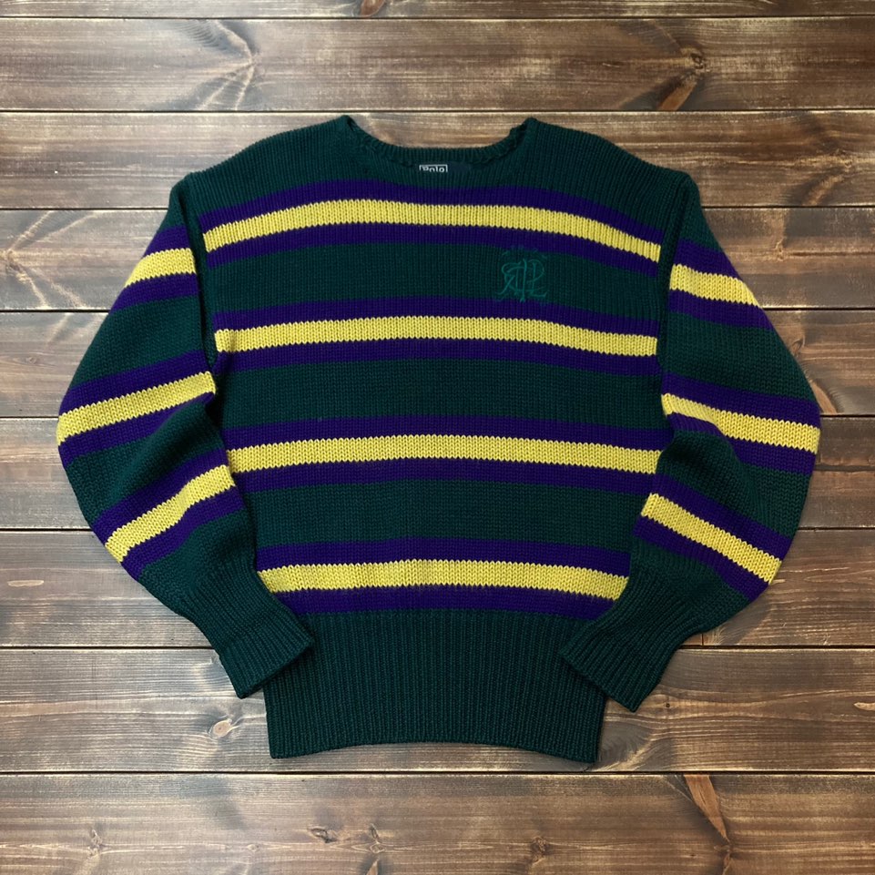 80&#039;s Polo ralph lauren stripe boat neck lambs wool sweater 90 (105)