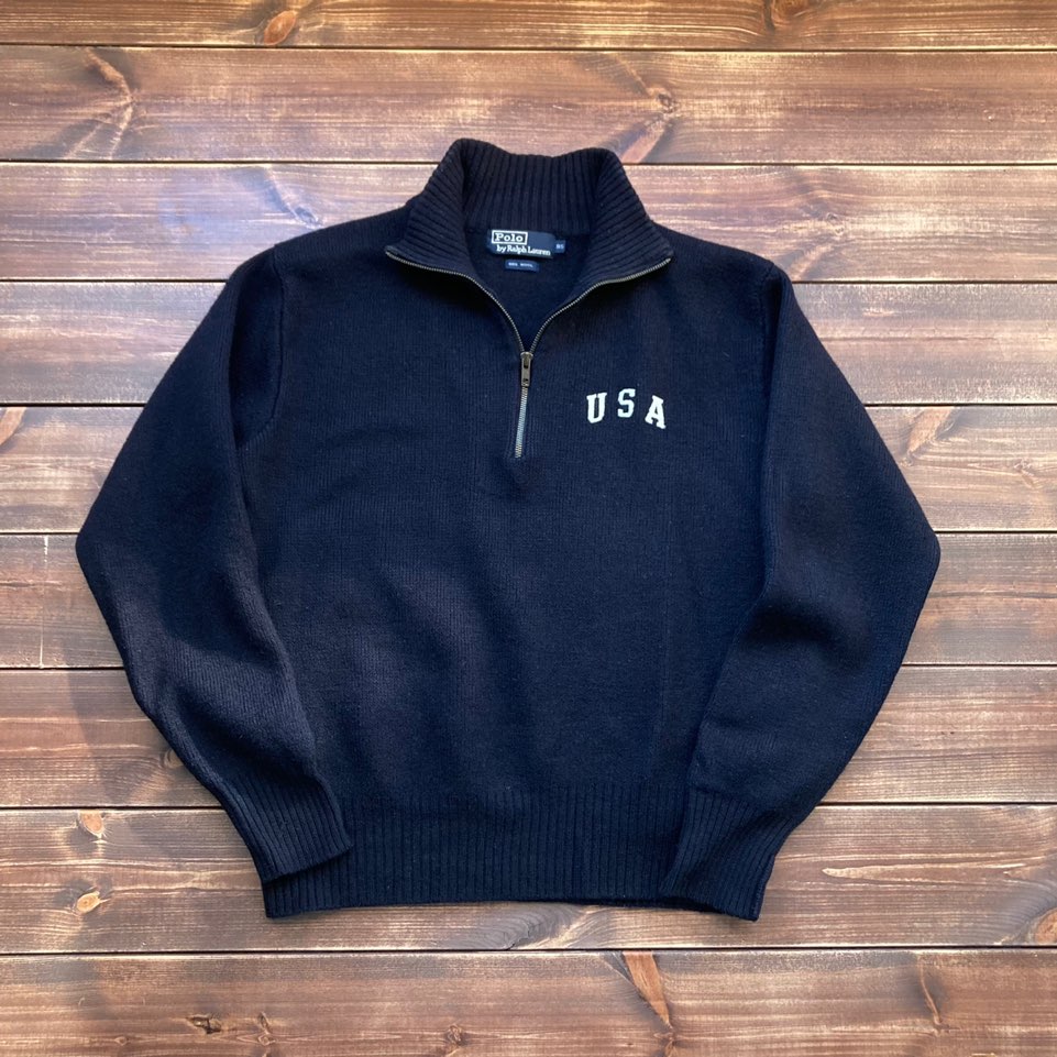90&#039;s Polo ralph lauren USA embroiderd wool half zip pullover sweater 95 (95-100)