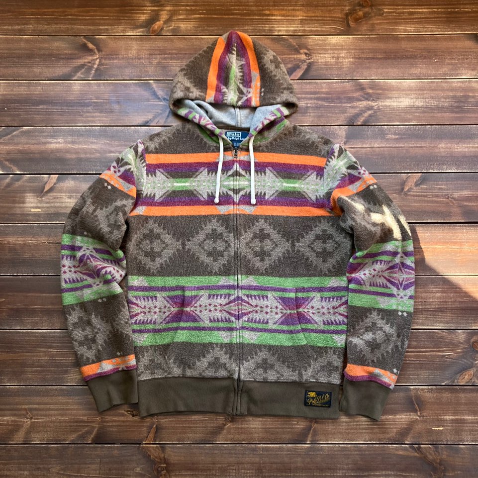 Polo ralph lauren navajo terry cotton zip hoodie jacket S (100)