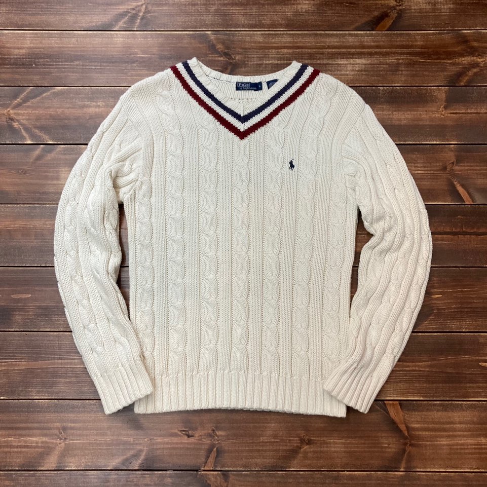 Polo ralph lauren white cotton cricket sweater L (100)