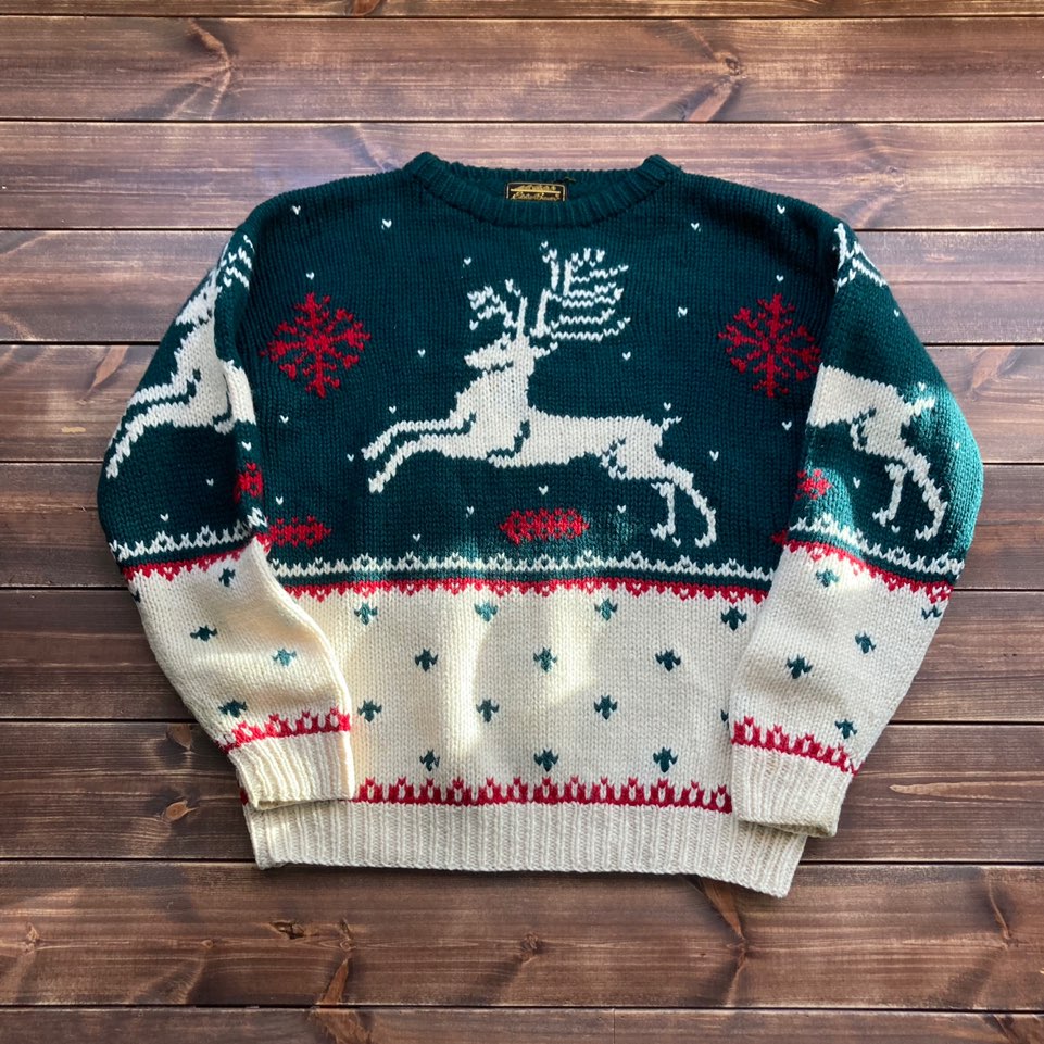 90&#039;s Eddie bauer deer nortic wool sweater M (105-110)
