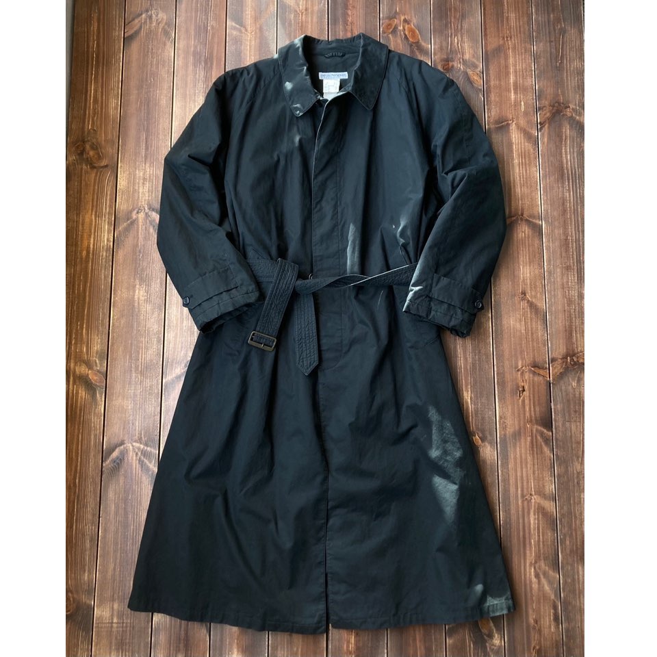 90&#039;s Emporio Armani black belted balmacaan single trench coat 50 (105-110)