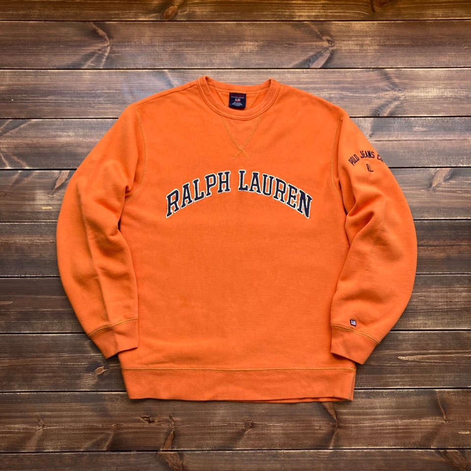 Polo jeans company orange spell out sweat shirt S (100-105)