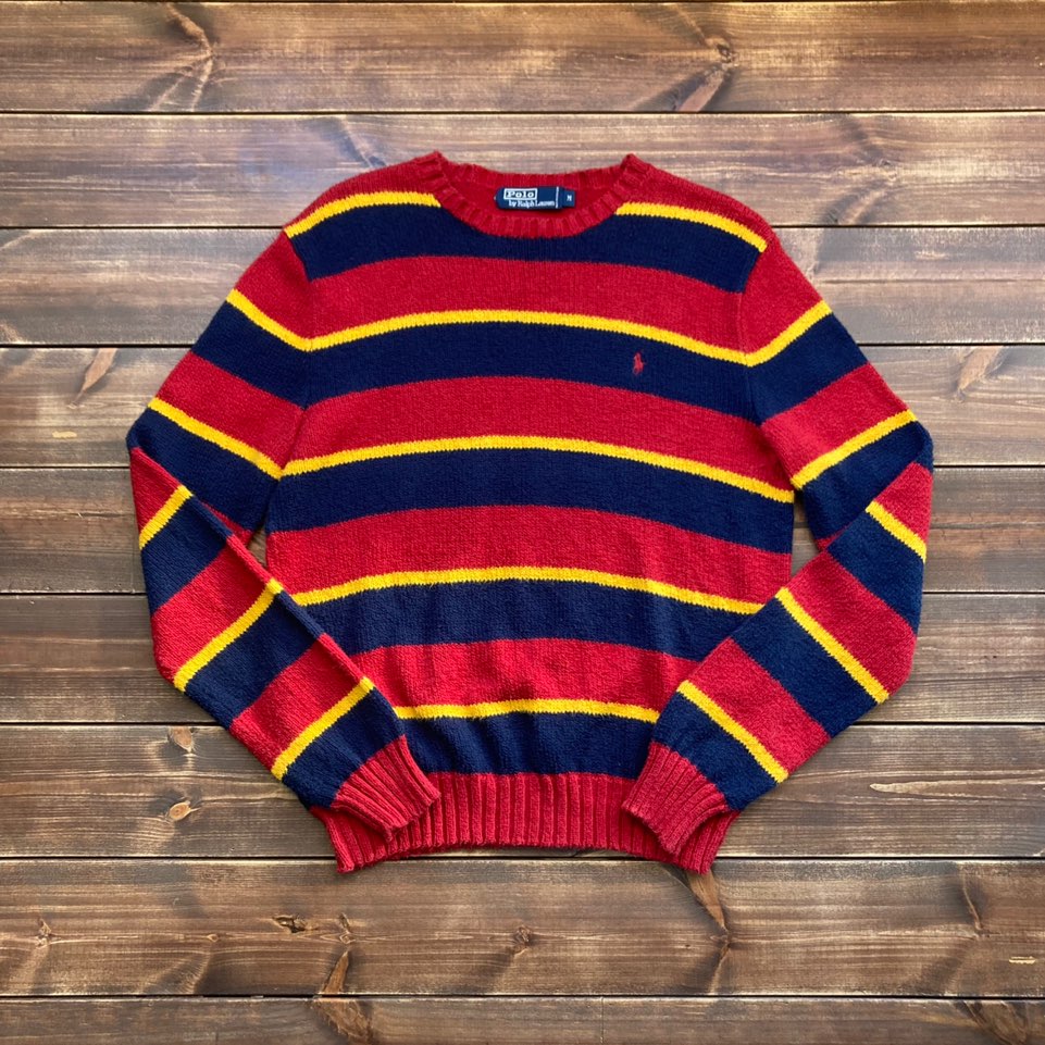 90&#039;s Polo ralph lauren stripe cotton sweater M (100)