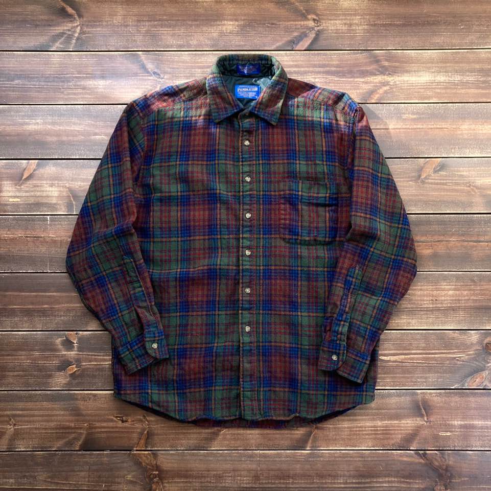 Pendleton tartan plaid wool flannel shirt L (100)