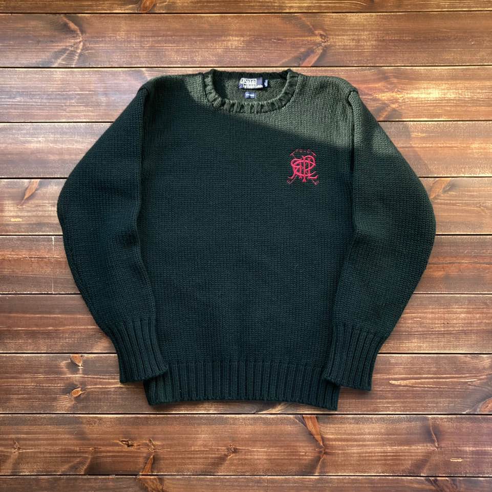 1980&#039;s Polo ralph lauren scrambled logo wool sweater L (loose 105)