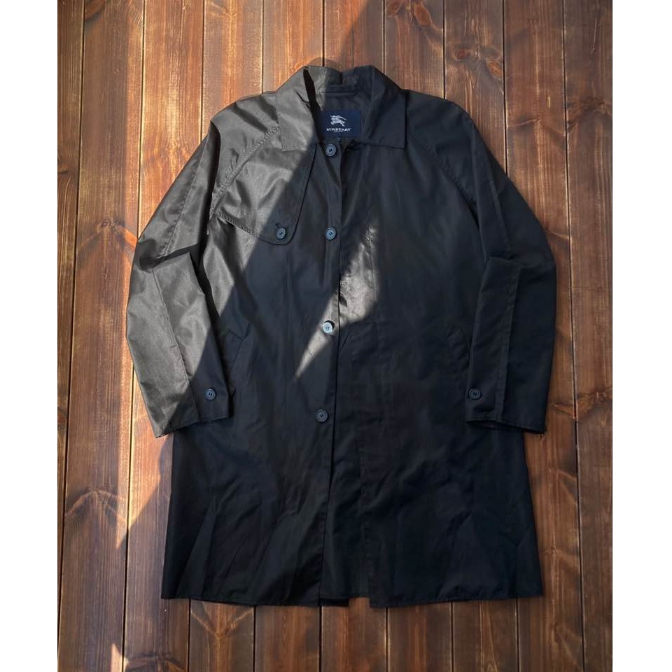made in UK Burberry black balmacaan rain coat L (105)