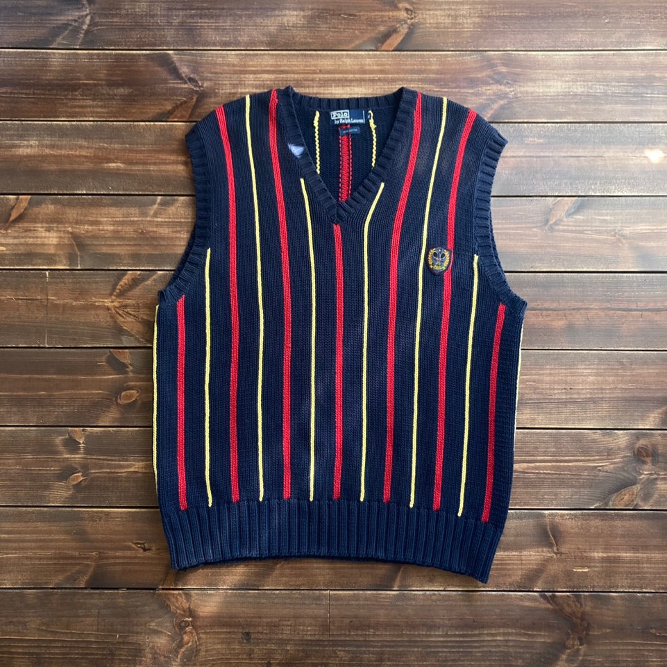 1990&#039;s Polo ralph lauren tennis crest stripe cotton vest XL (110)