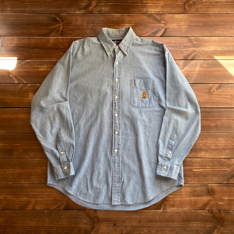 1990&#039;s Polo ralph lauren crest chambray shirt L (110)