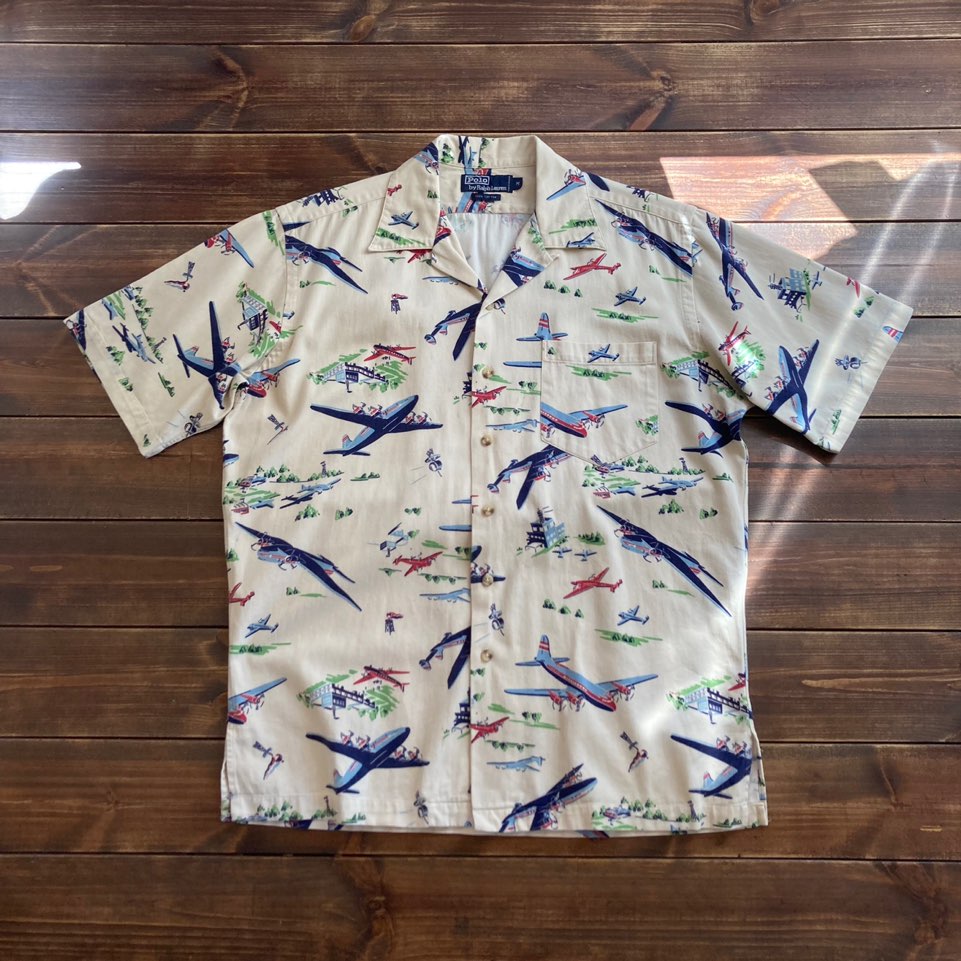 1990&#039;s Polo ralph lauren plane camp shirt M (loose 105)