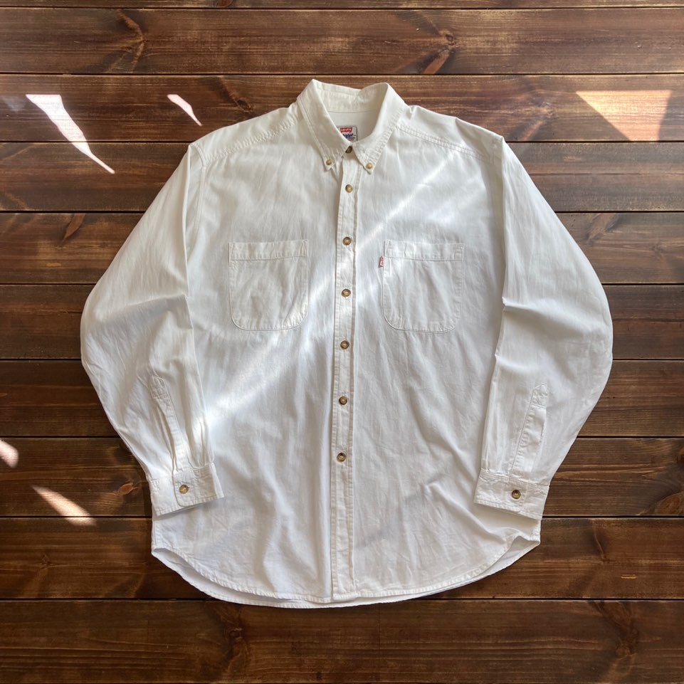 1990&#039;s Levis white linen shirt L (loose 105)
