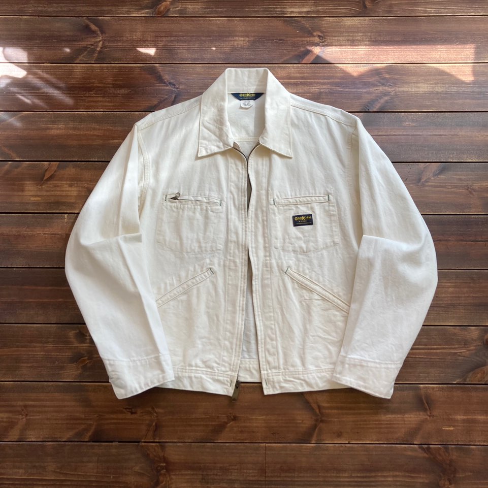 1970&#039;s Oshkosh B&#039;gosh white denim work jacket 44R (105-110)
