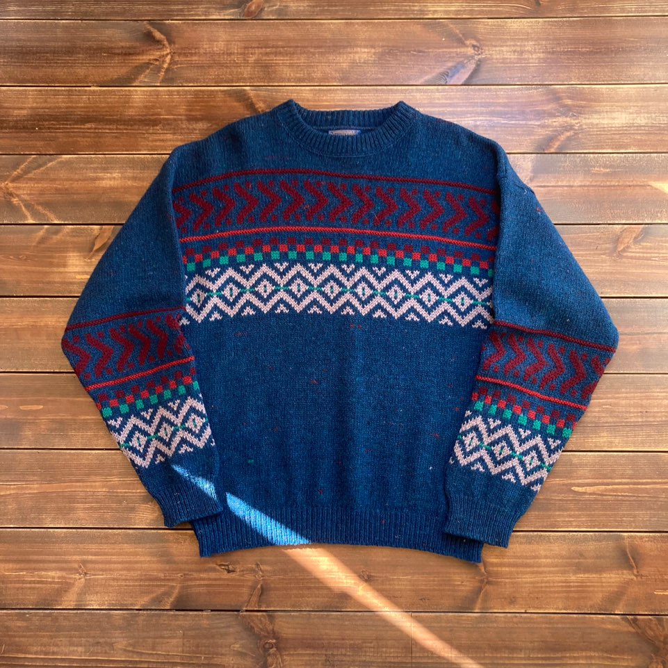 1970&#039;s made in usa Pendleton tribal pattern virgin wool sweater L (loose 105)