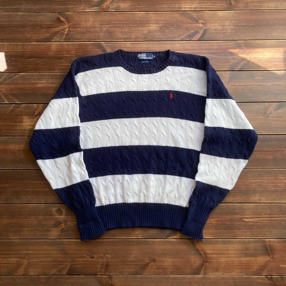 1990&#039;s Polo ralph lauren stripe cotton cable sweater M (105)