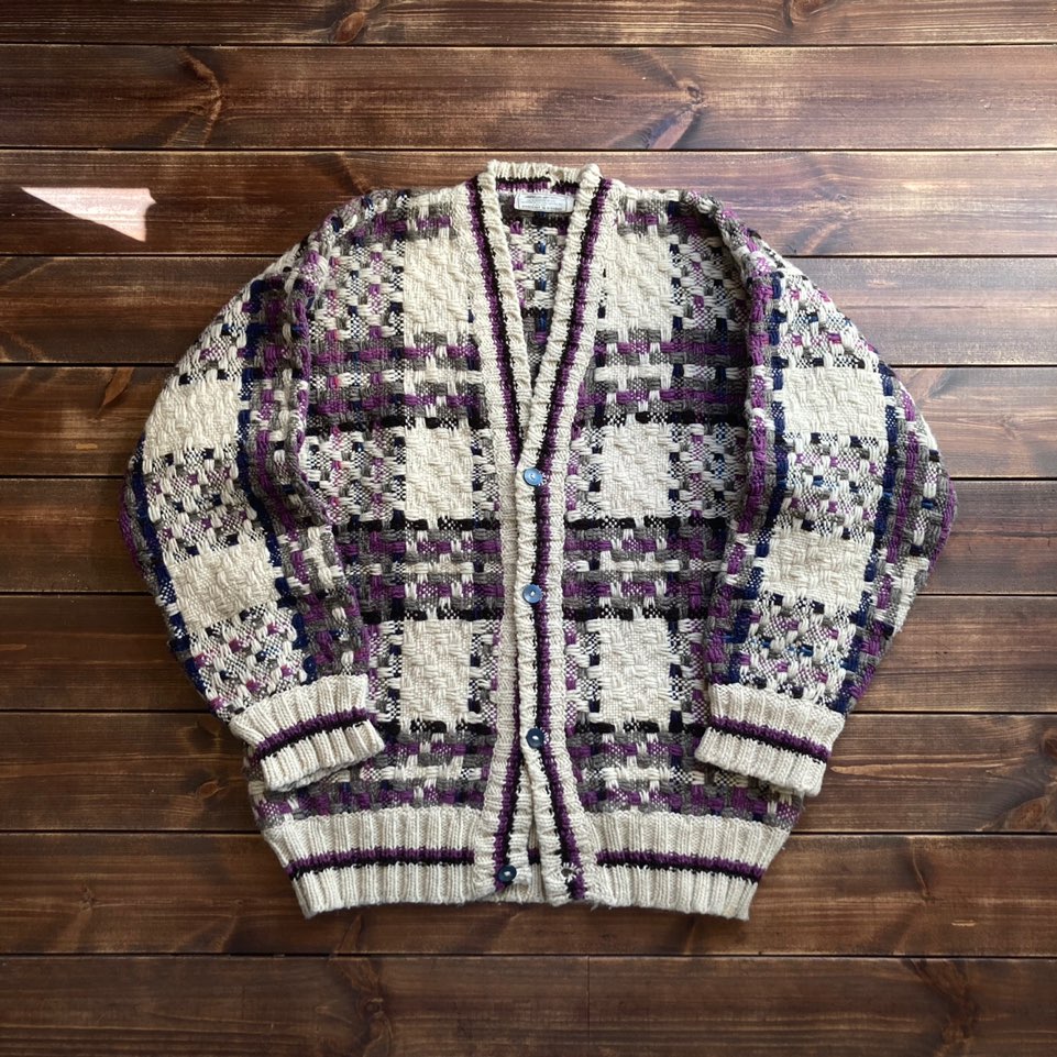 Vintage made in ecuador virgin wool handknit sweater cardigan (loose 105)
